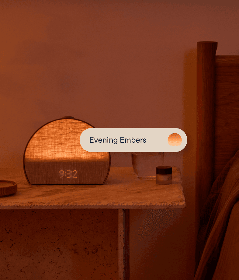 Restore 3 on a nightstand with unwind event: Evening Embers playing