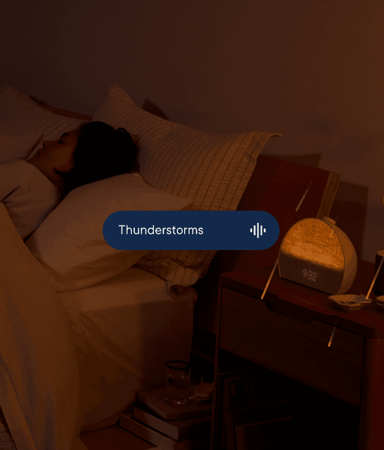 Restore 3 on a nightstand with sleep sound: Thunderstorms playing