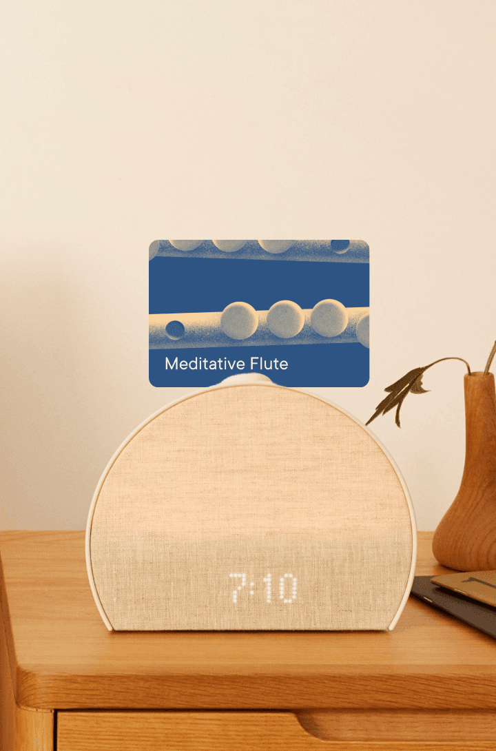 Restore 3 on a nightstand with a meditative flute sound card