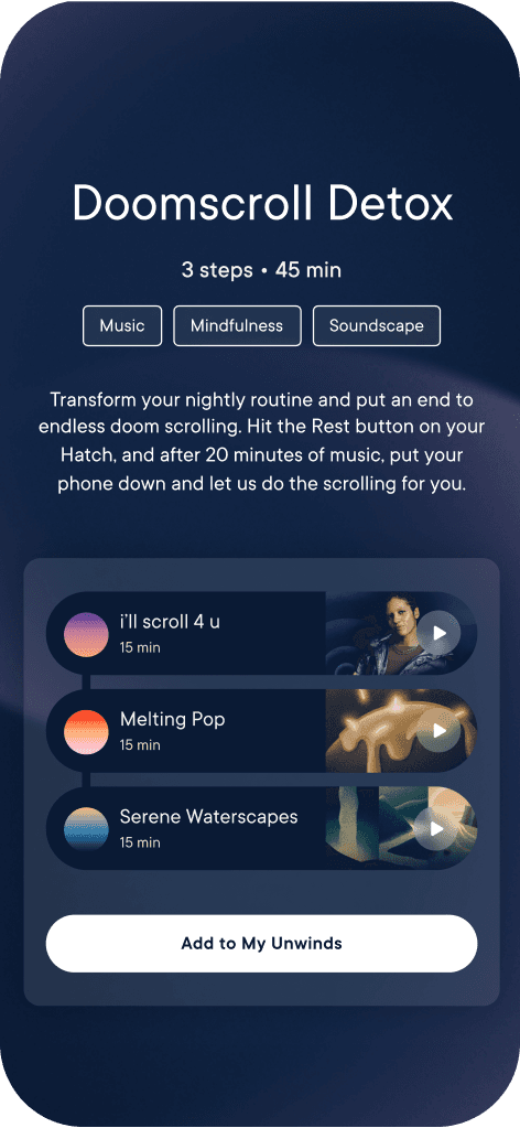 Hatch app featuring curated unwind routine: Doomscroll Detox