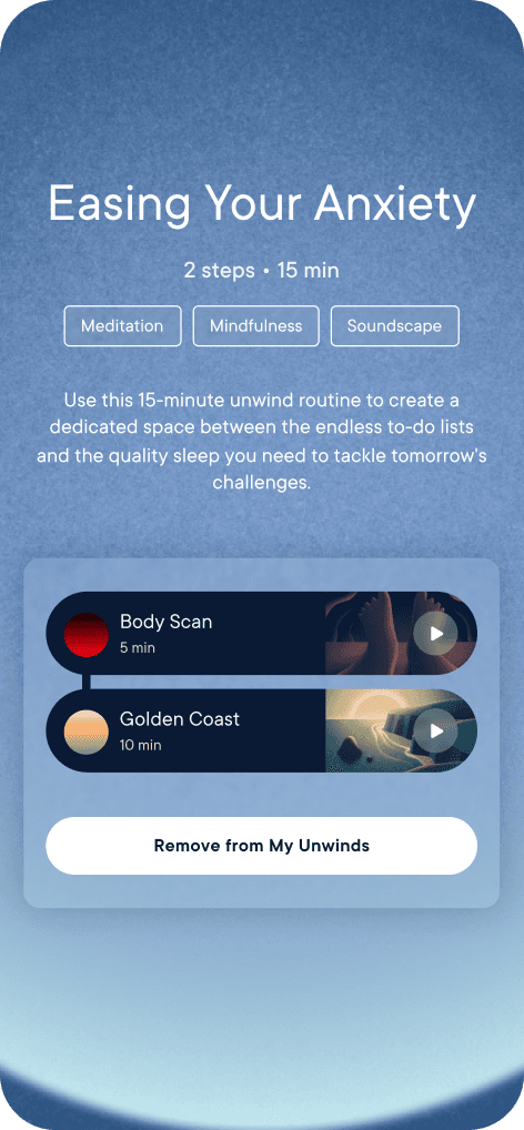 Hatch app featuring curated unwind routine: Easing Anxiety