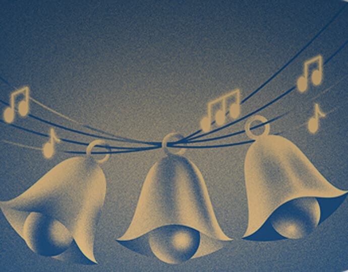 Stylized illustration of holiday bells