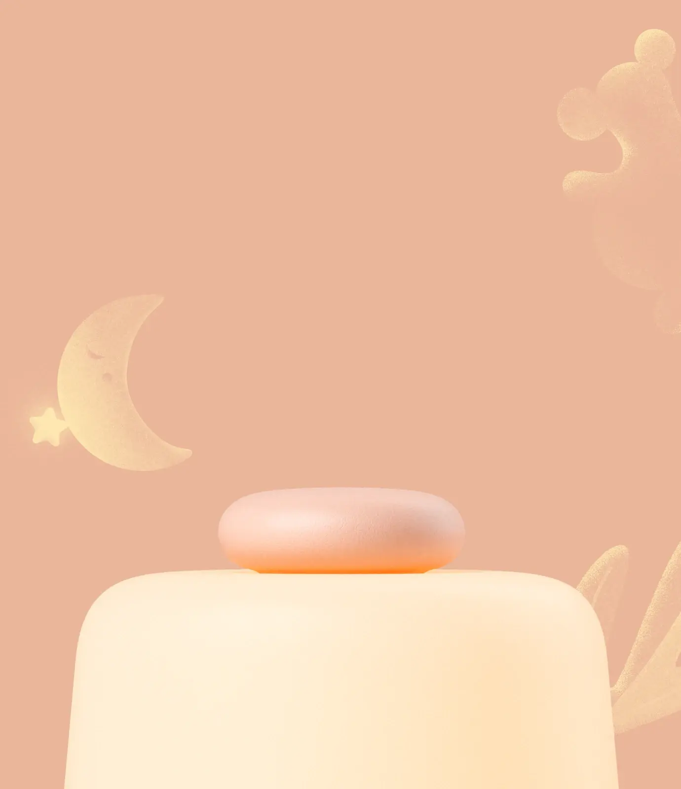 Closeup of Hatch Baby top button on a moon and cloud background