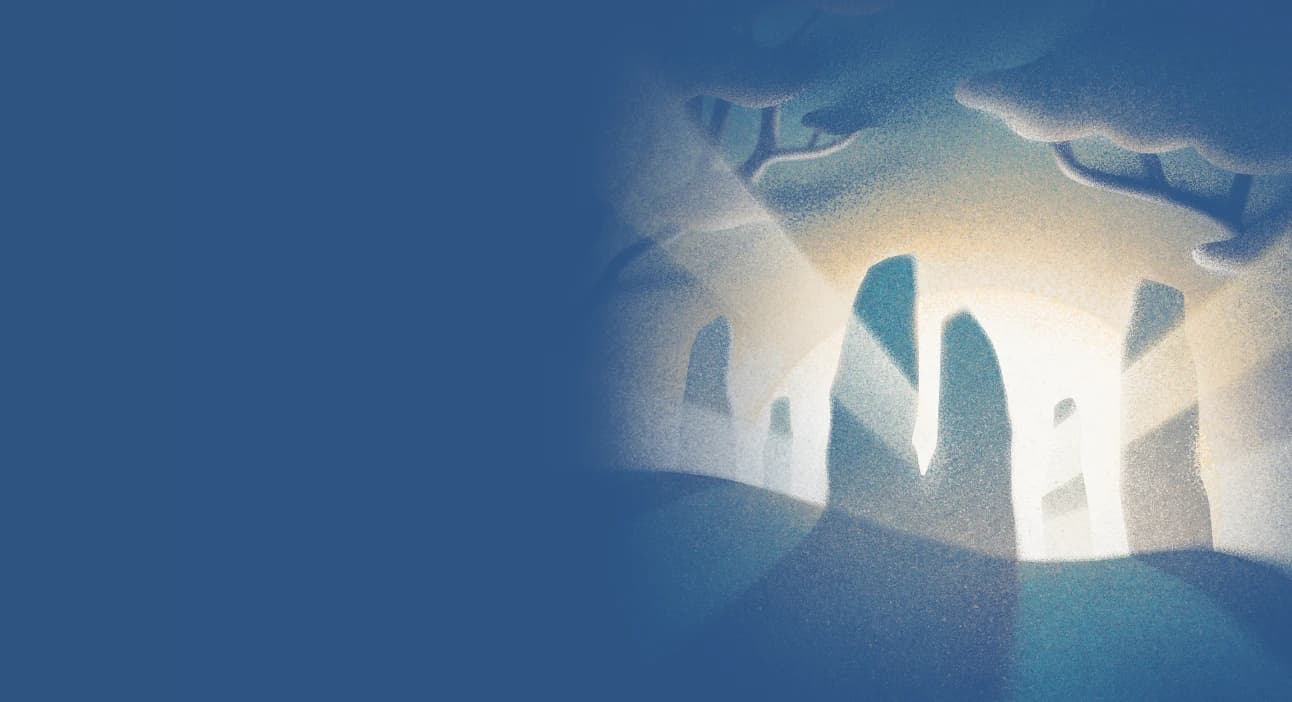 Stylized illustration of Scottish standing stones