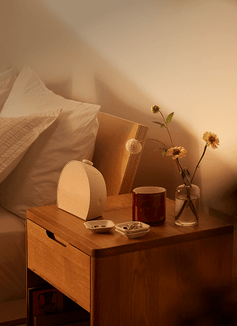 Hatch Restore on nightstand in morning light